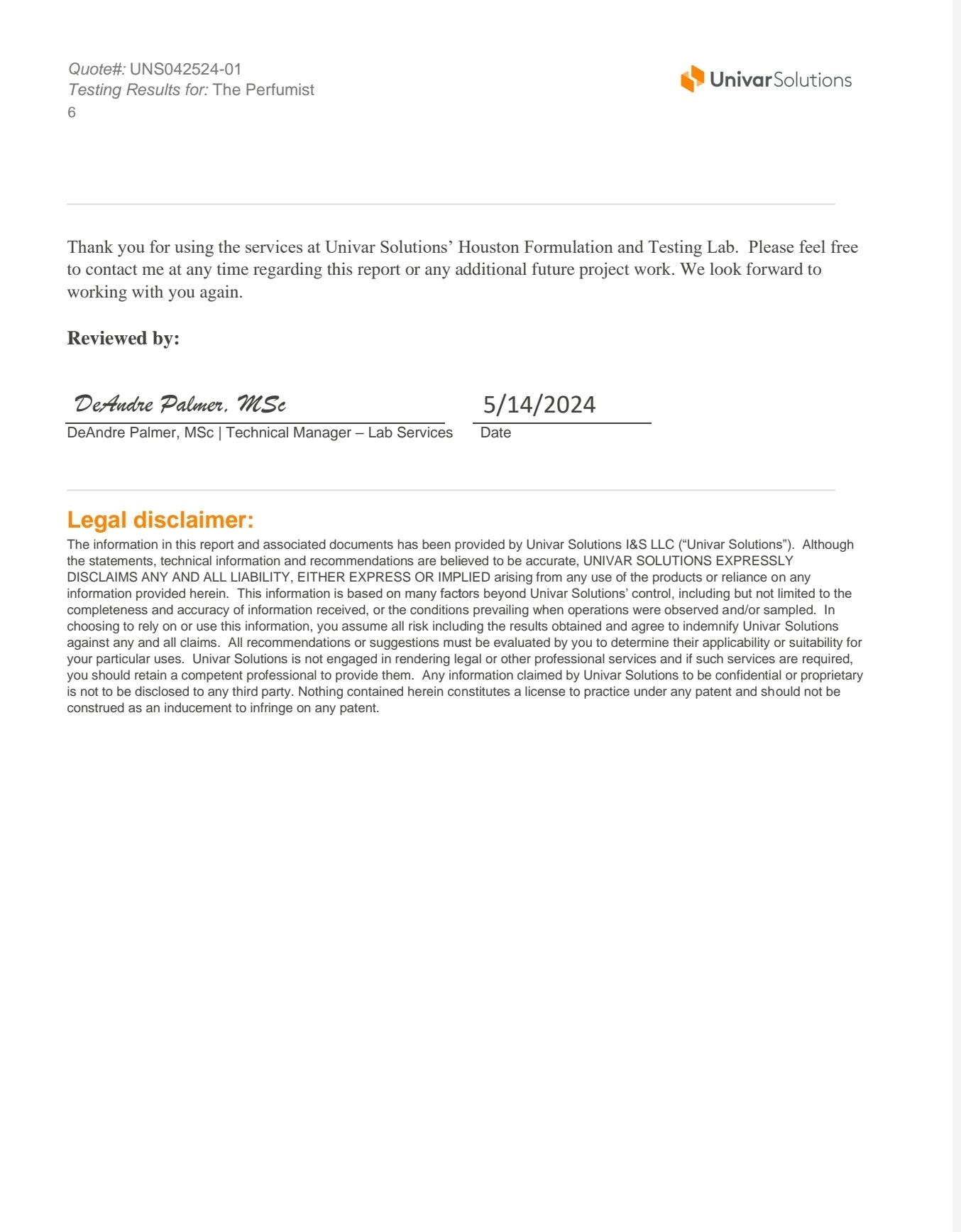 Univar Solutions Test